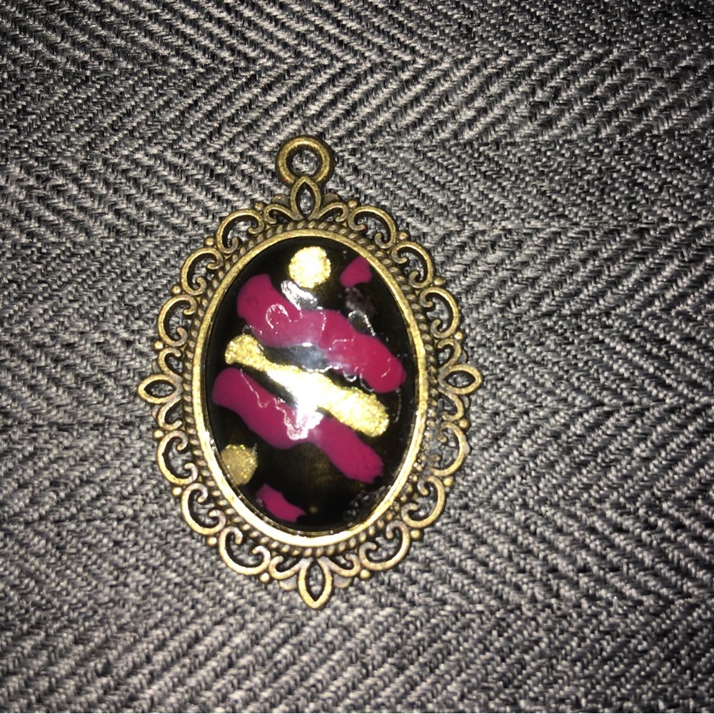 hand painted One Of Kind Gold And Purple Passion Pendant Artisan Oval - Picture 1 of 3